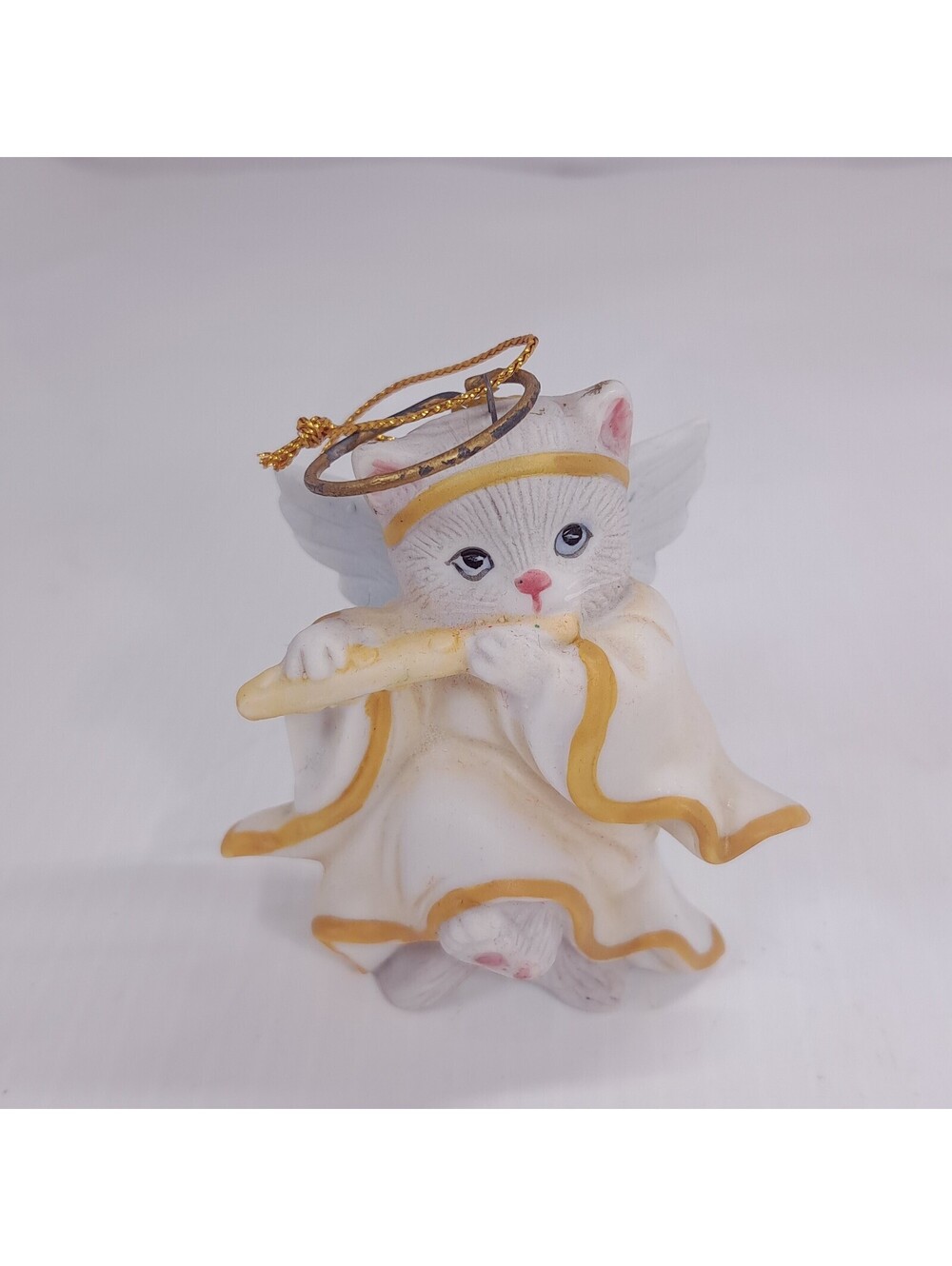 Schmid Kitty Cucumber Ornament Angel Flute Christmas cat kitten 1987 Vintage